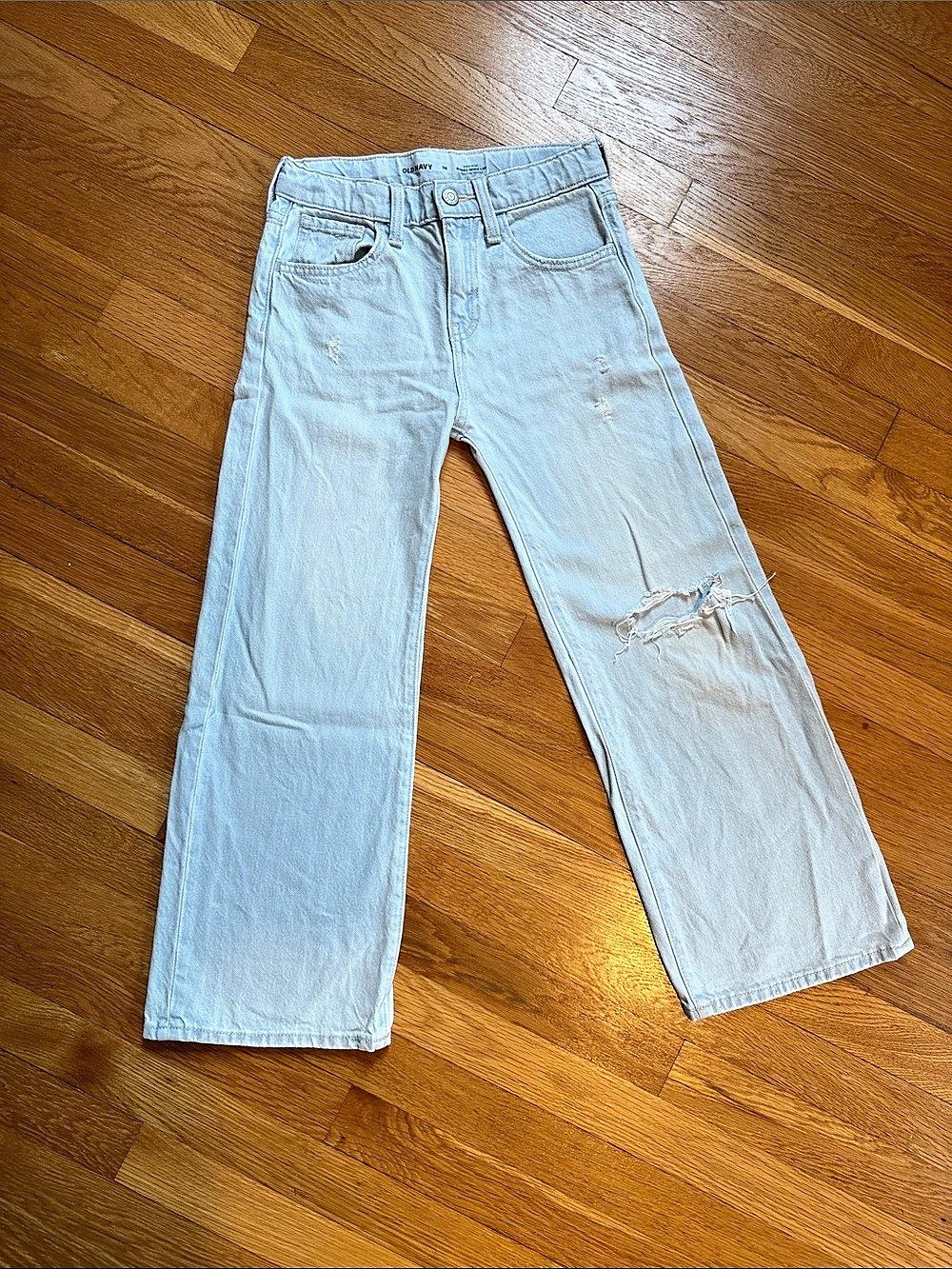 Old Navy High-Rise Baggy Wide-Leg Distressed Jeans Girls 10 Blue